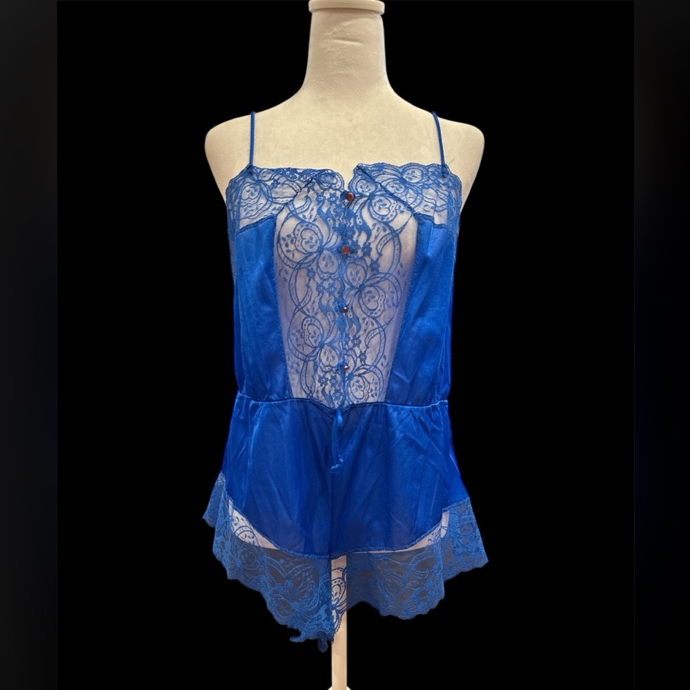 Vintage Blue lace romper nΓ©gligΓ©e vintage size 16/18